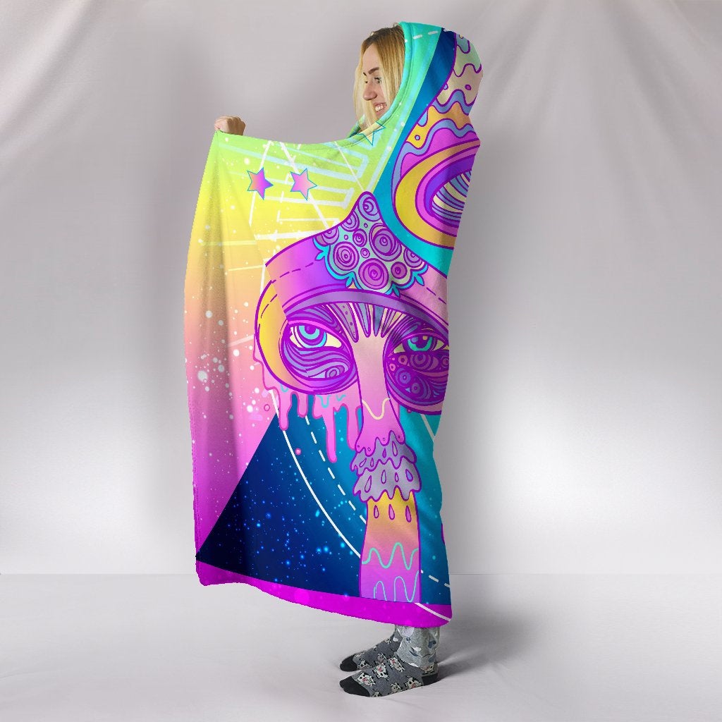 Colorful Magic Mushrooms Hooded Blanket