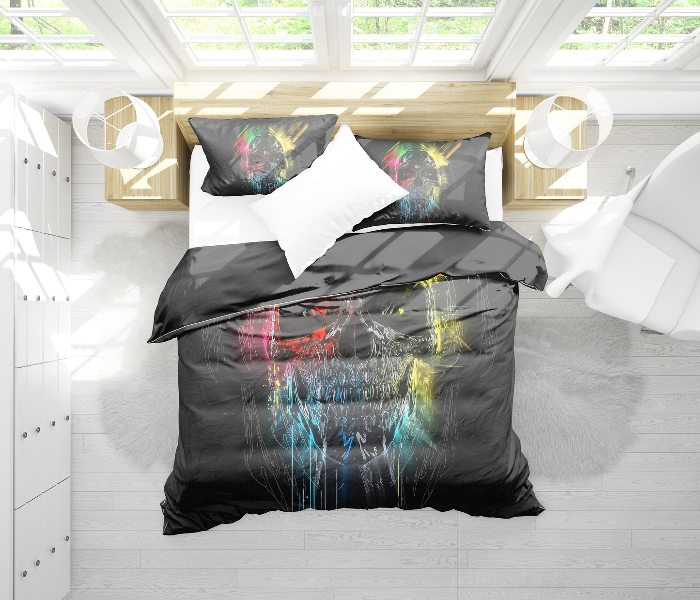 Colorful Metal Skull Bedding Set