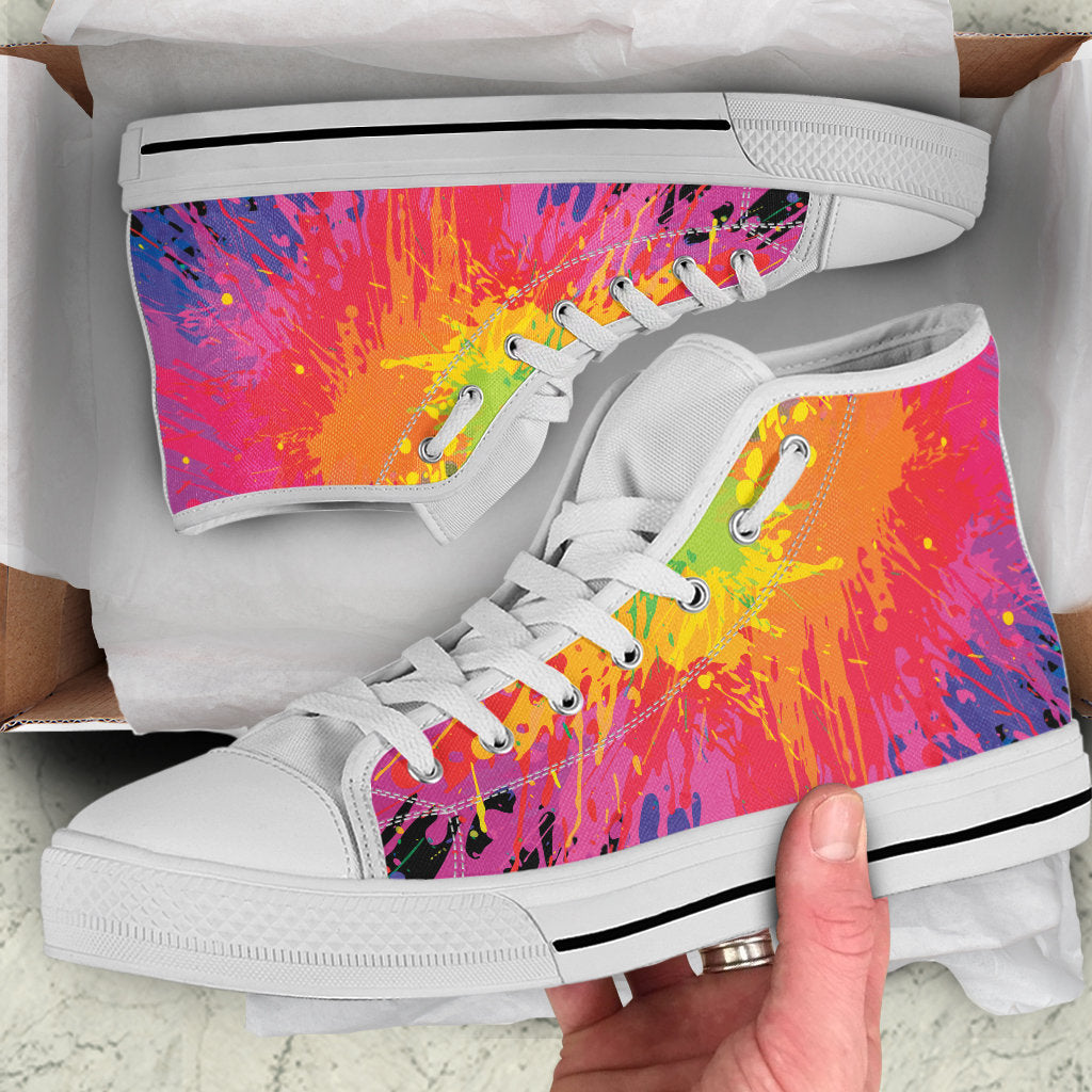 Colorful Paint Splatter Abstract Art High Top Shoes