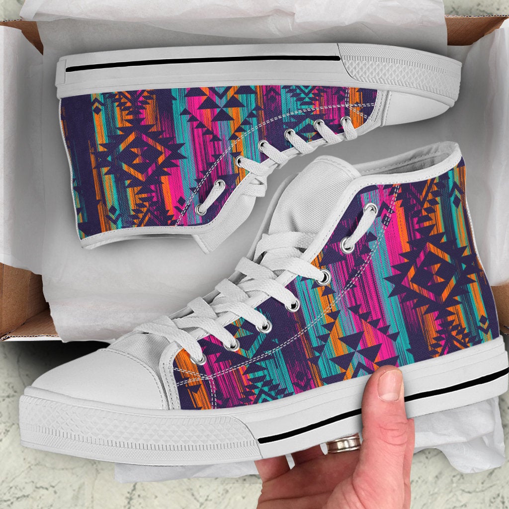 Boho Aztec Colorful Streaks High Top Shoes