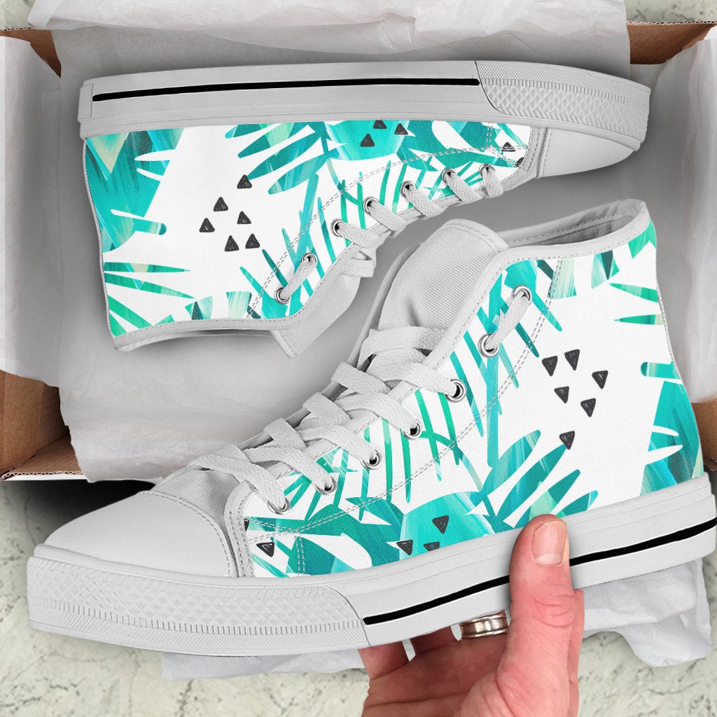 Light Green Teal Floral High Top Shoes
