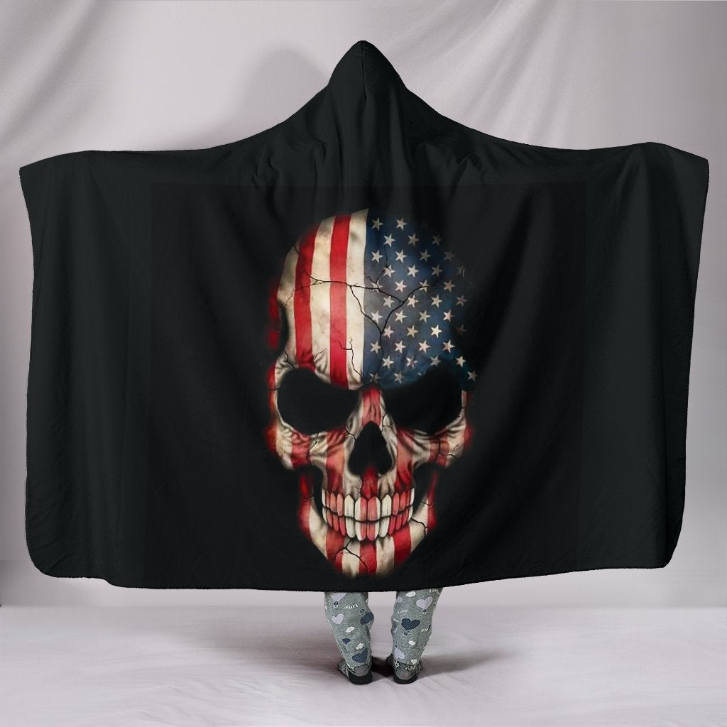 American Flag Skull Hooded Blanket