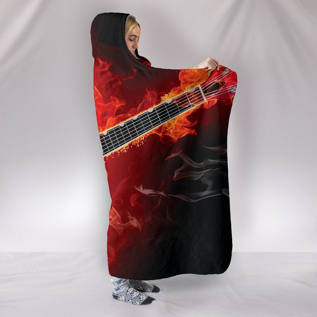 Flaming Guitar Hooded Blanket
