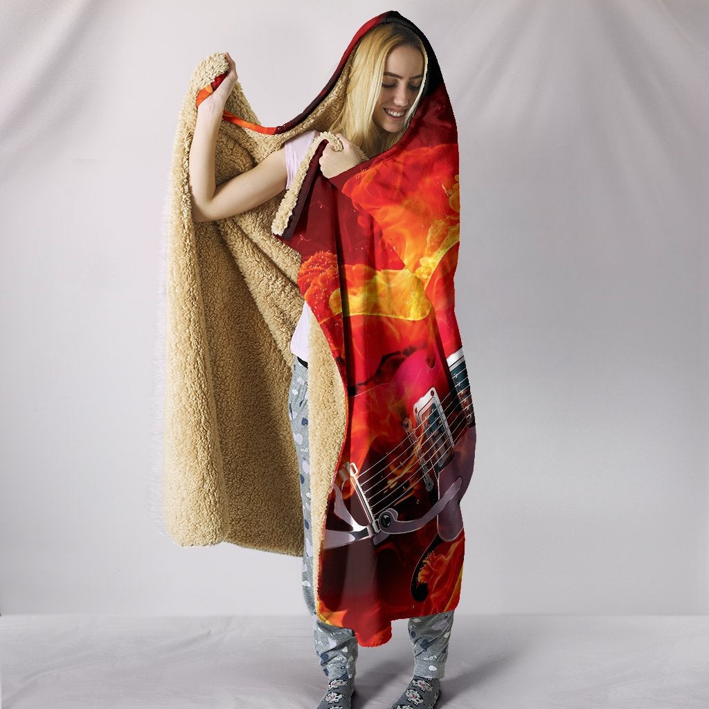 Flaming Guitar Hooded Blanket