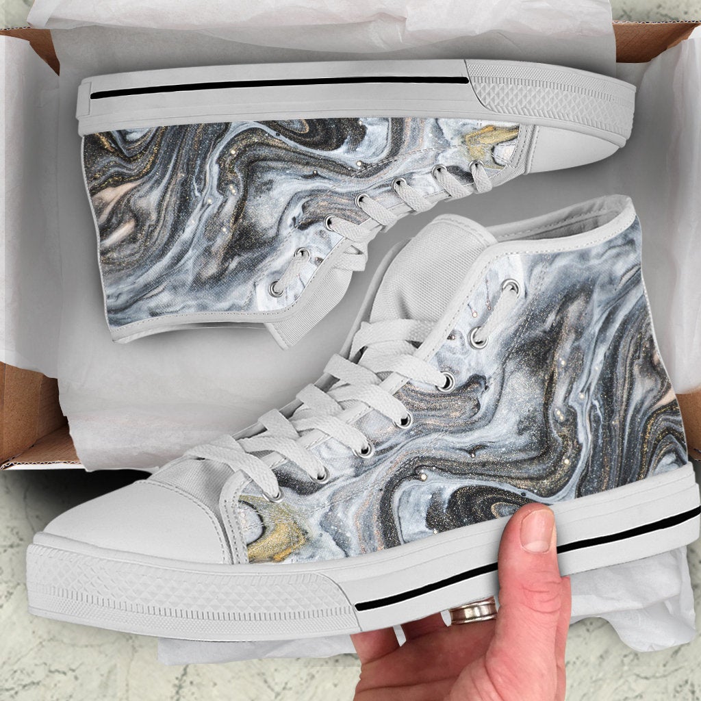 Gold Brown Marble High Top Shoes