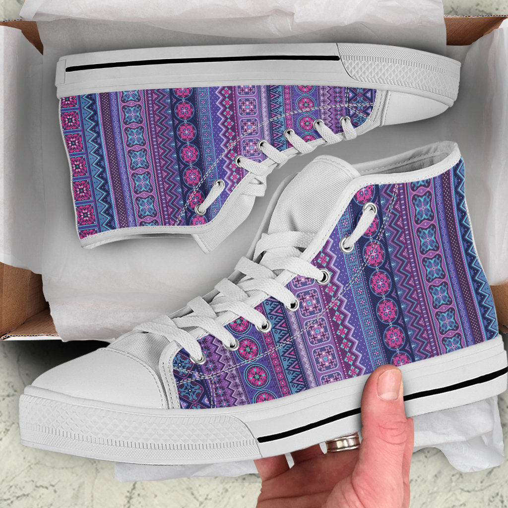 Purple Boho Stripes High Top Shoes