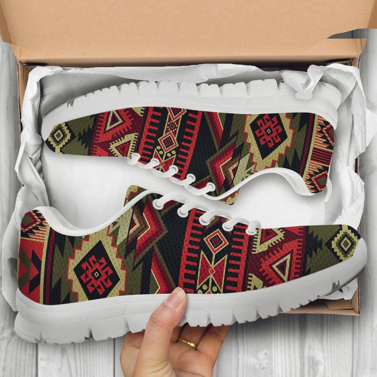 Red & Brown Boho Aztec Sneakers