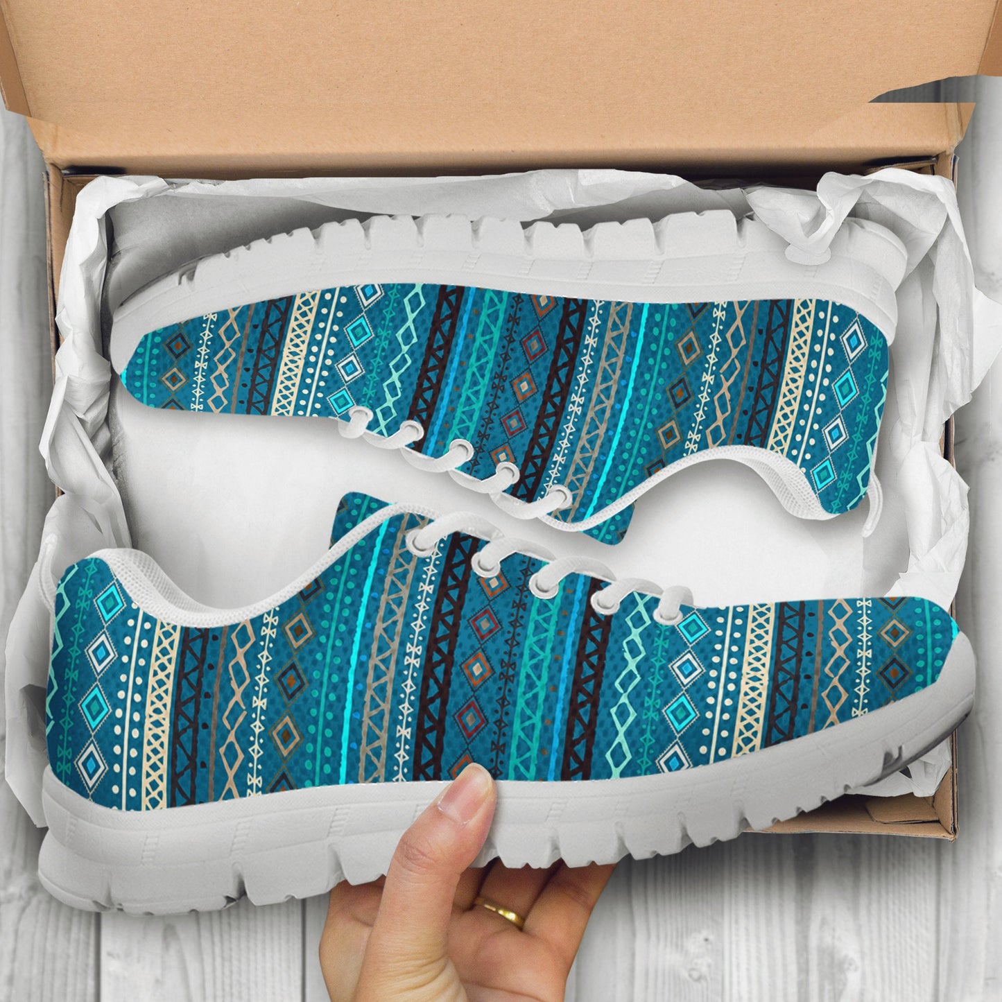 Ligh Green Teal Boho Stripes Sneakers
