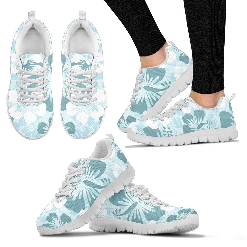 Light Green Teal Aloha Flowers Sneakers