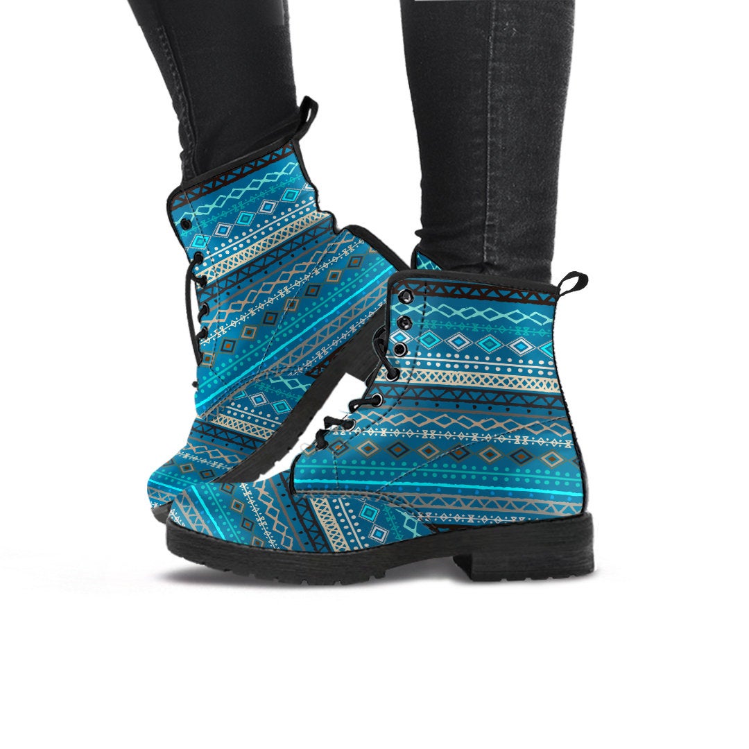 Light Green Teal Boho Stripes Womens Boots
