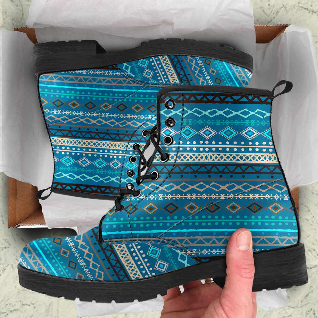 Light Green Teal Boho Stripes Womens Boots