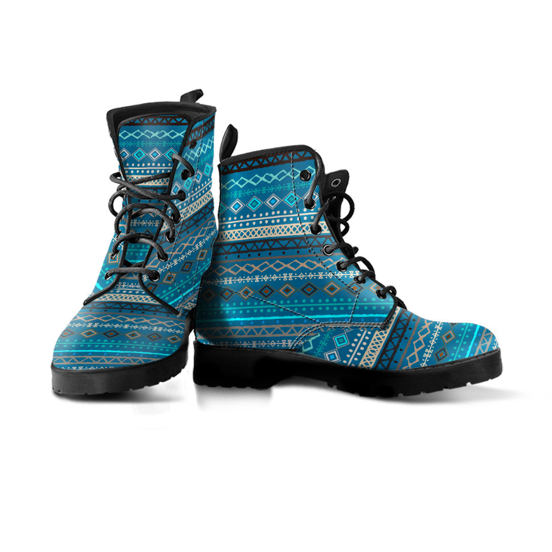 Light Green Teal Boho Stripes Womens Boots