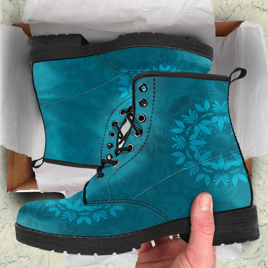 Light Green Teal Mandalas Womens Boots