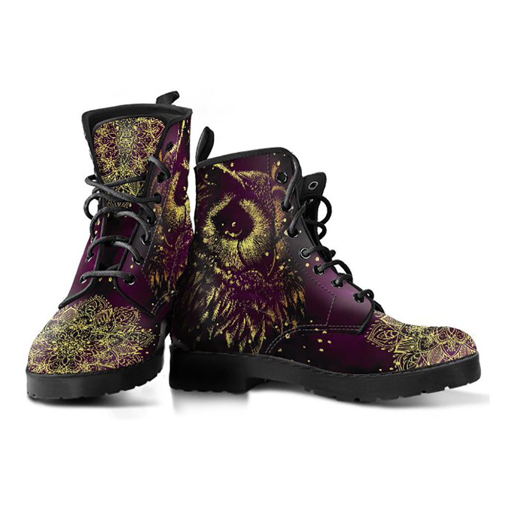 Golden Brown Owl Mandala Womens Boots