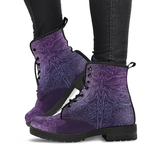 Purple Dragonfly Mandala Womens Boots