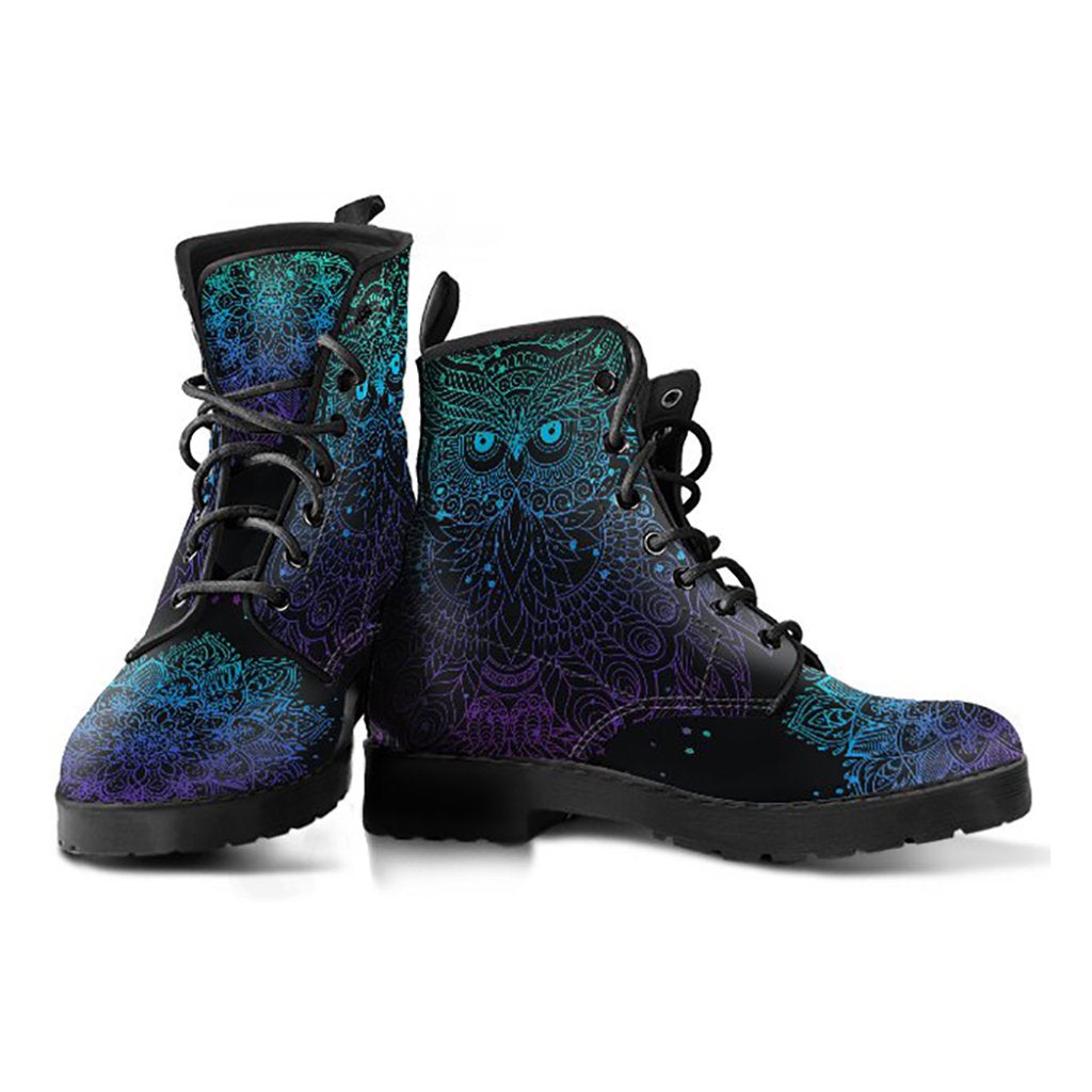 Dark Blue Purple Owl Mandala Womens Boots