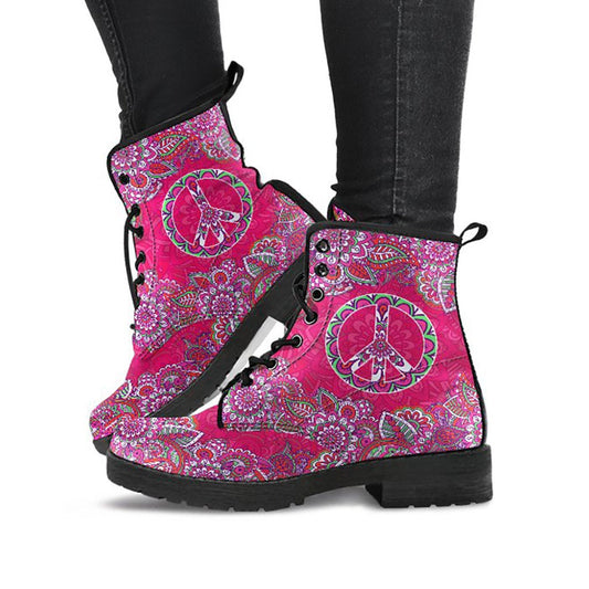 Pink Peace Sign Decor Womens Boots