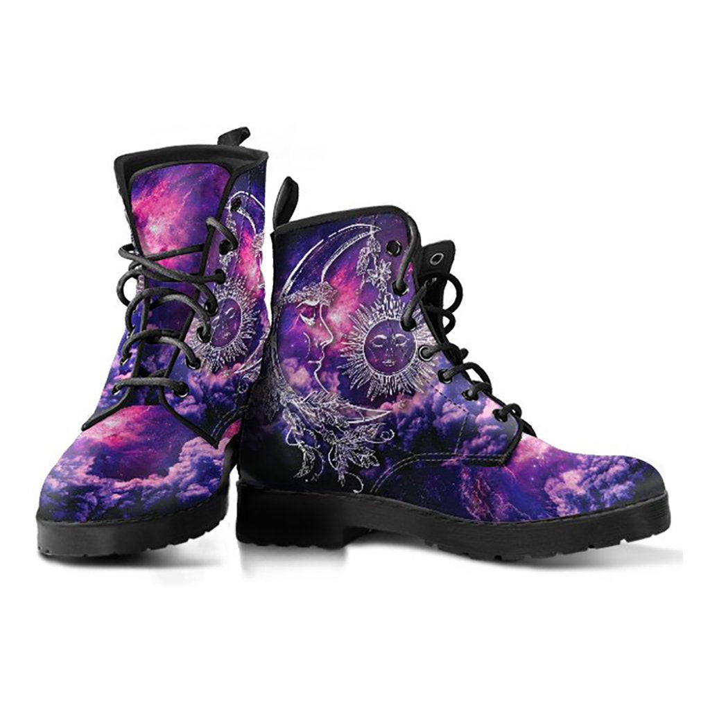 Purple Sun & Moon Clouds Womens Boots