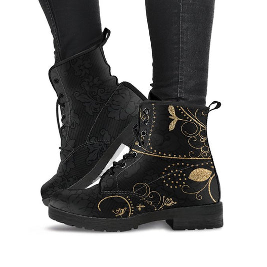Gold Floral Decor Womens Boots