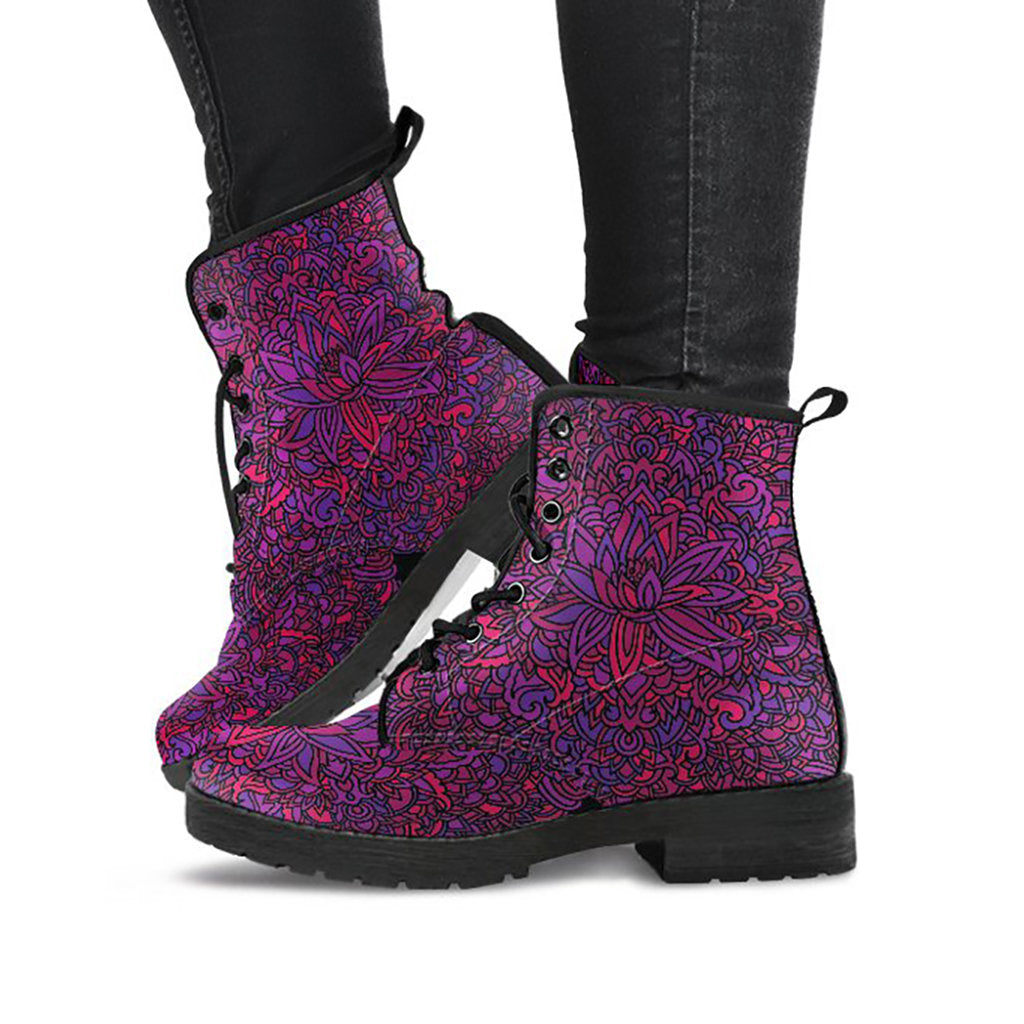 Purple Lotus Mandala Decor Womens Boots