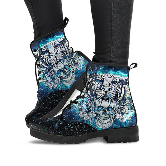 White Tiger & Skull Warrior Womens Boots