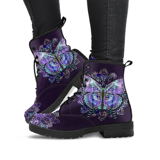 Purple Butterfly Mandala Decor Womens Boots