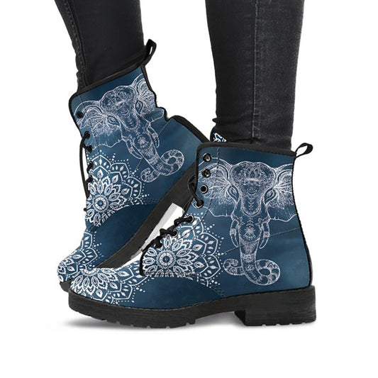 Blue Grey Elephant Mandala Womens Boots