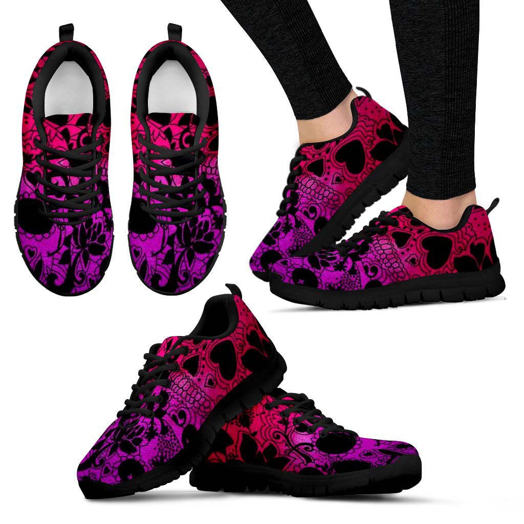 Red & Pink Heart Skulls Sneakers