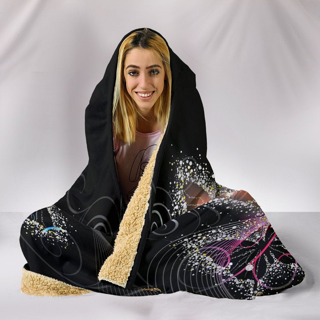 Colorful Sparkle Butterflies Black Hooded Blanket