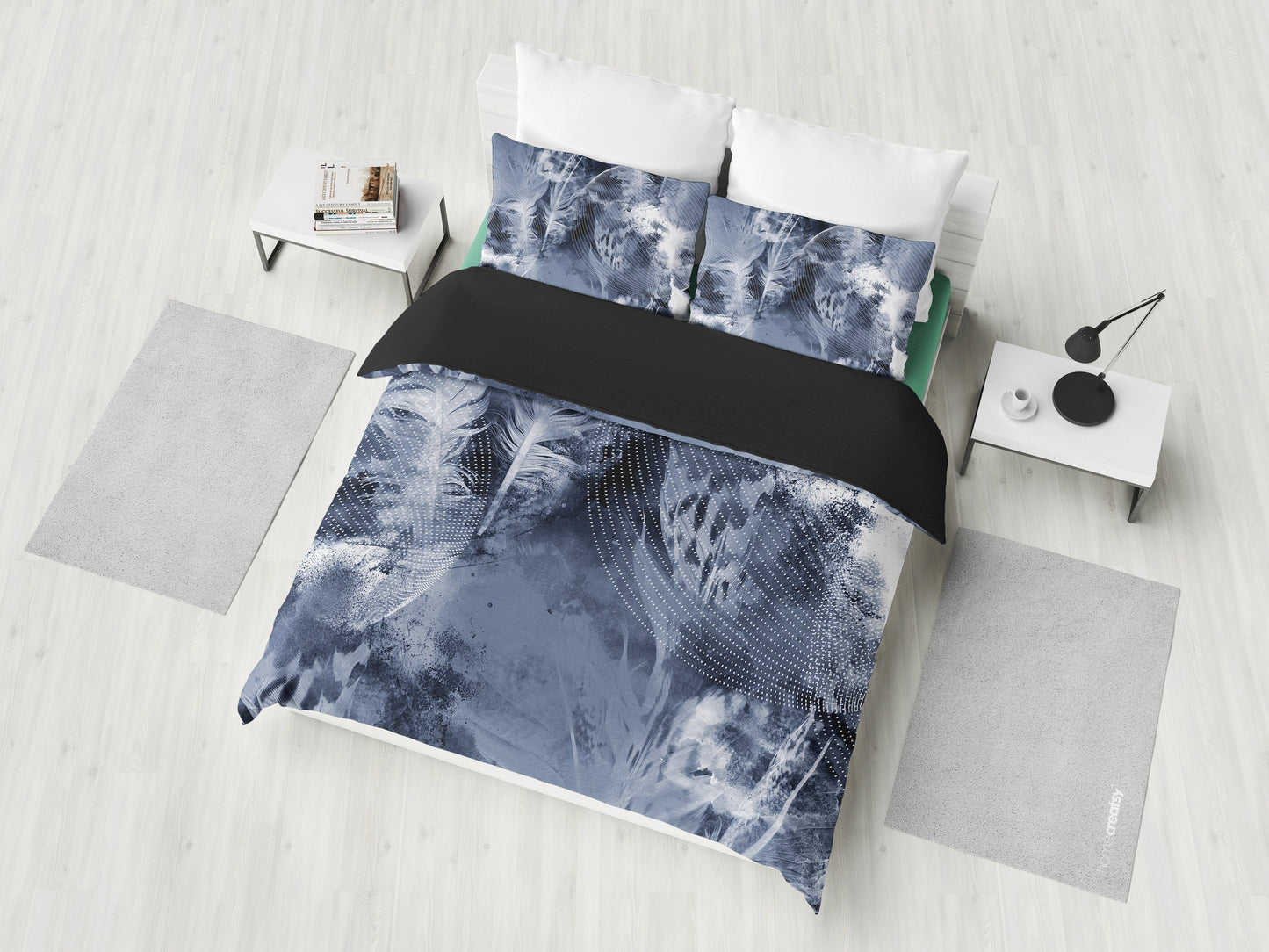Grey Feathers Bedding Set