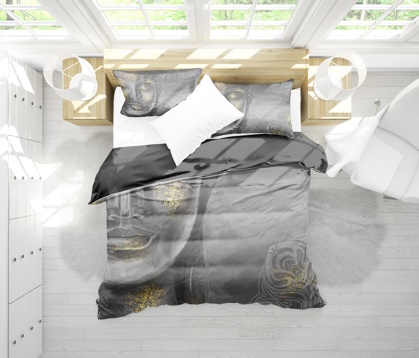 Gold Buddha Face Bedding Set