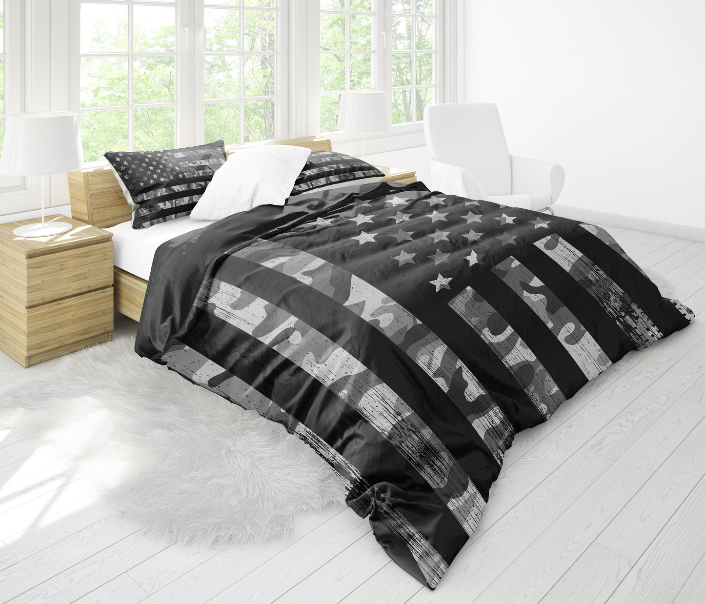 Grey American Flag Camouflage Bedding Set