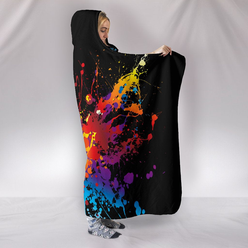 Colorful Paint Splash Abstract Art Hooded Blanket