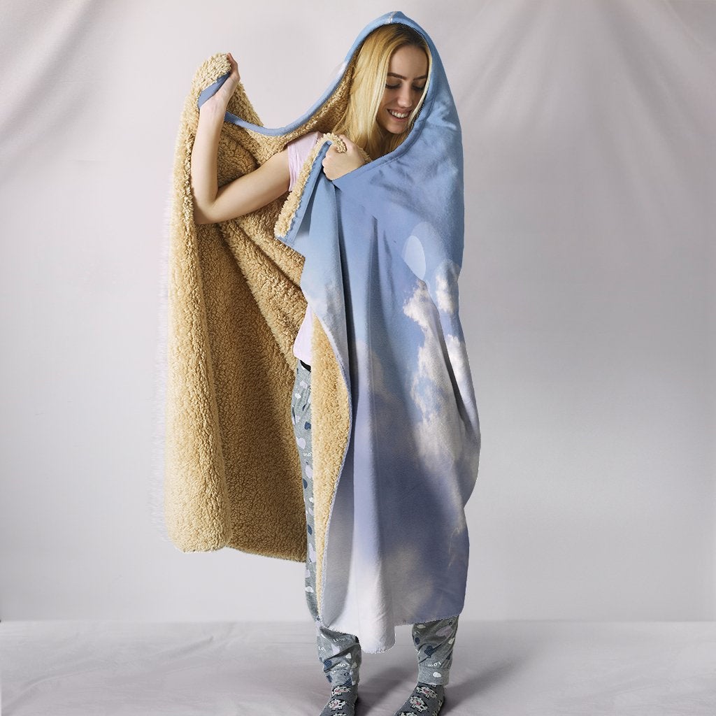 Ligh Blue Cross in Clouds Hooded Blanket