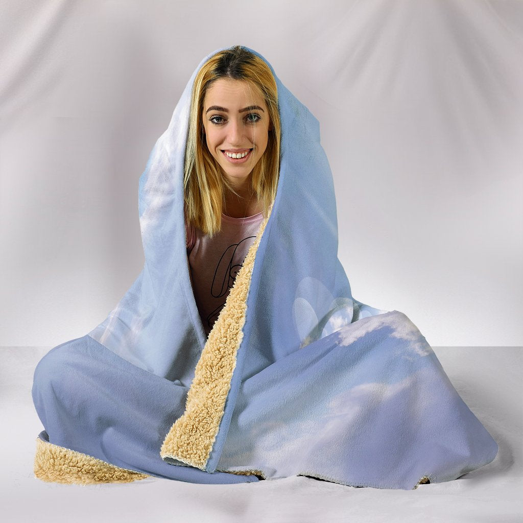 Ligh Blue Cross in Clouds Hooded Blanket