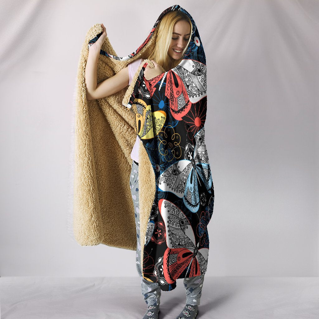 Colorful Butterflies Decor Hooded Blanket