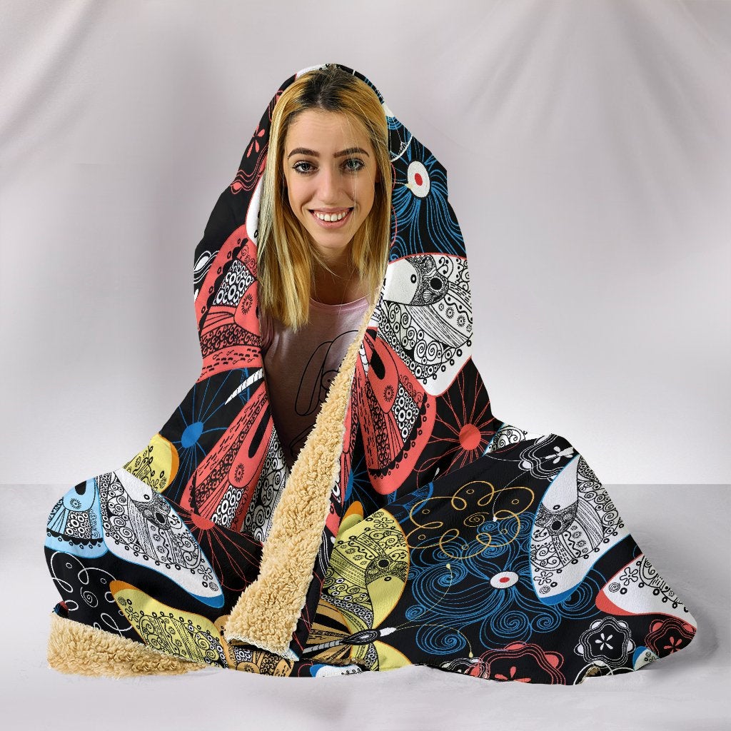 Colorful Butterflies Decor Hooded Blanket