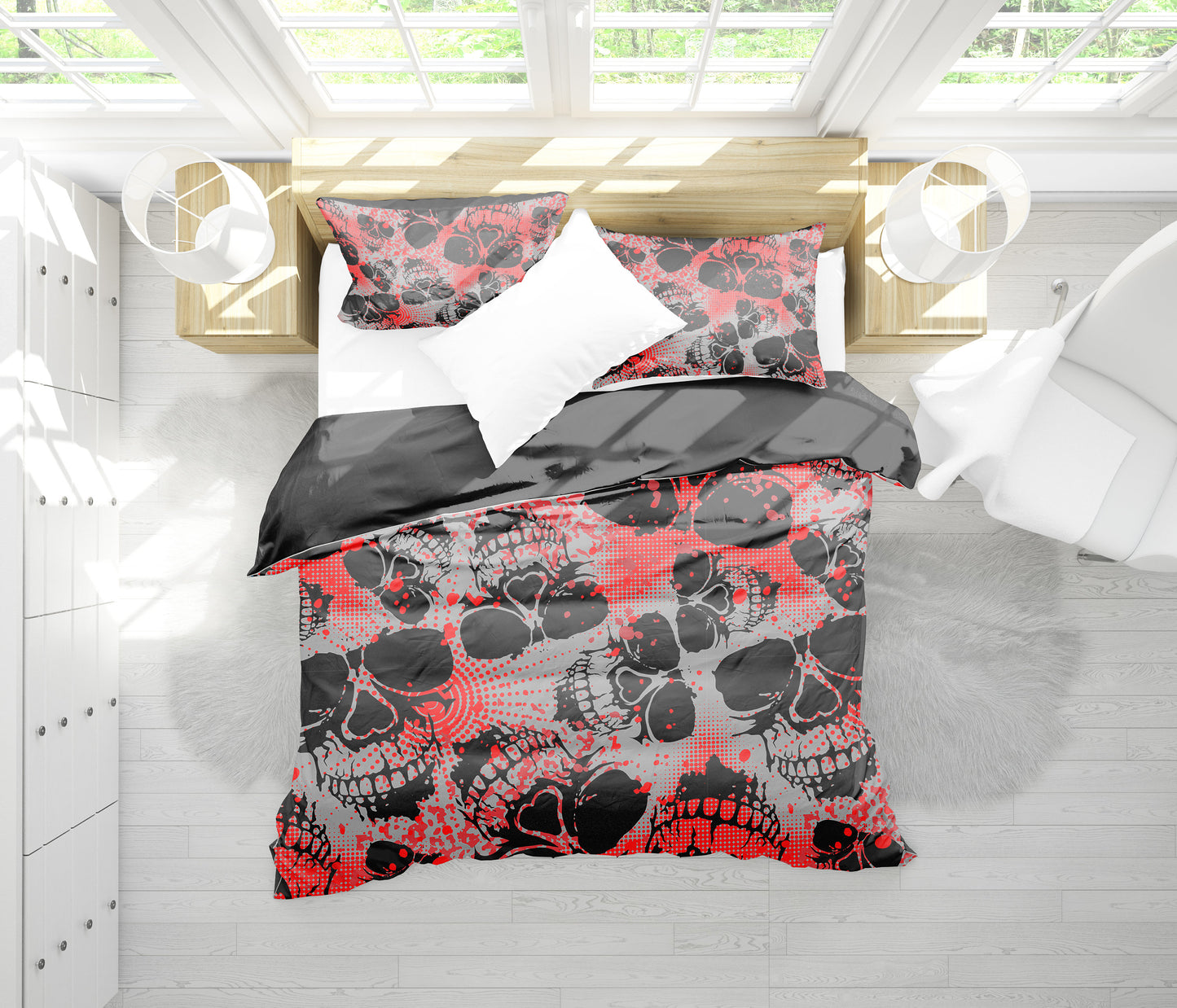Red Skulls Bedding Set