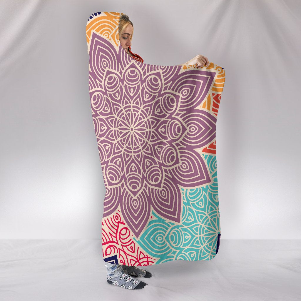 Colorful Floral Mandals Hooded Blanket