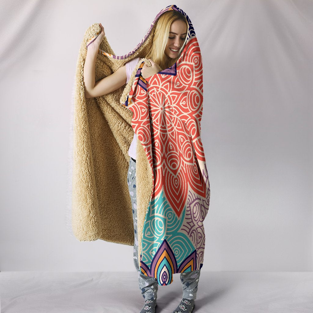 Colorful Floral Mandals Hooded Blanket