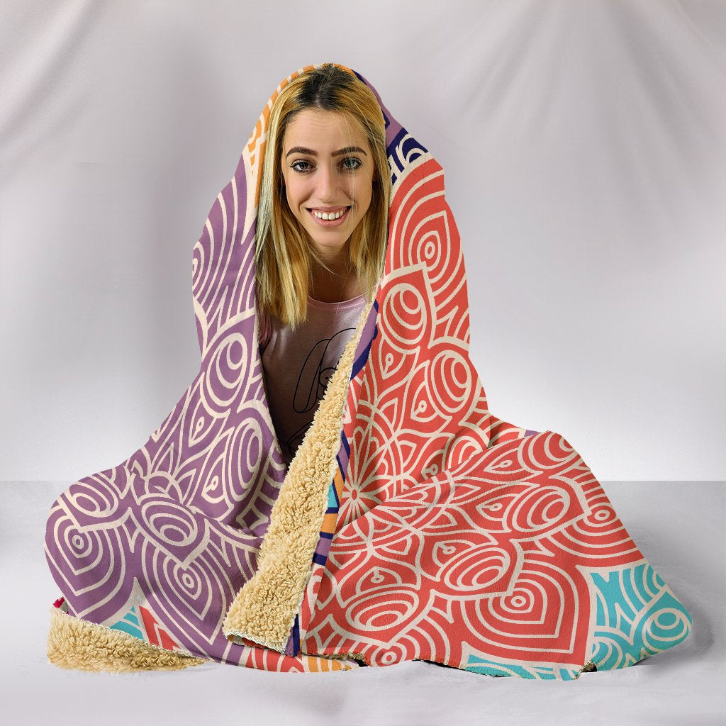 Colorful Floral Mandals Hooded Blanket
