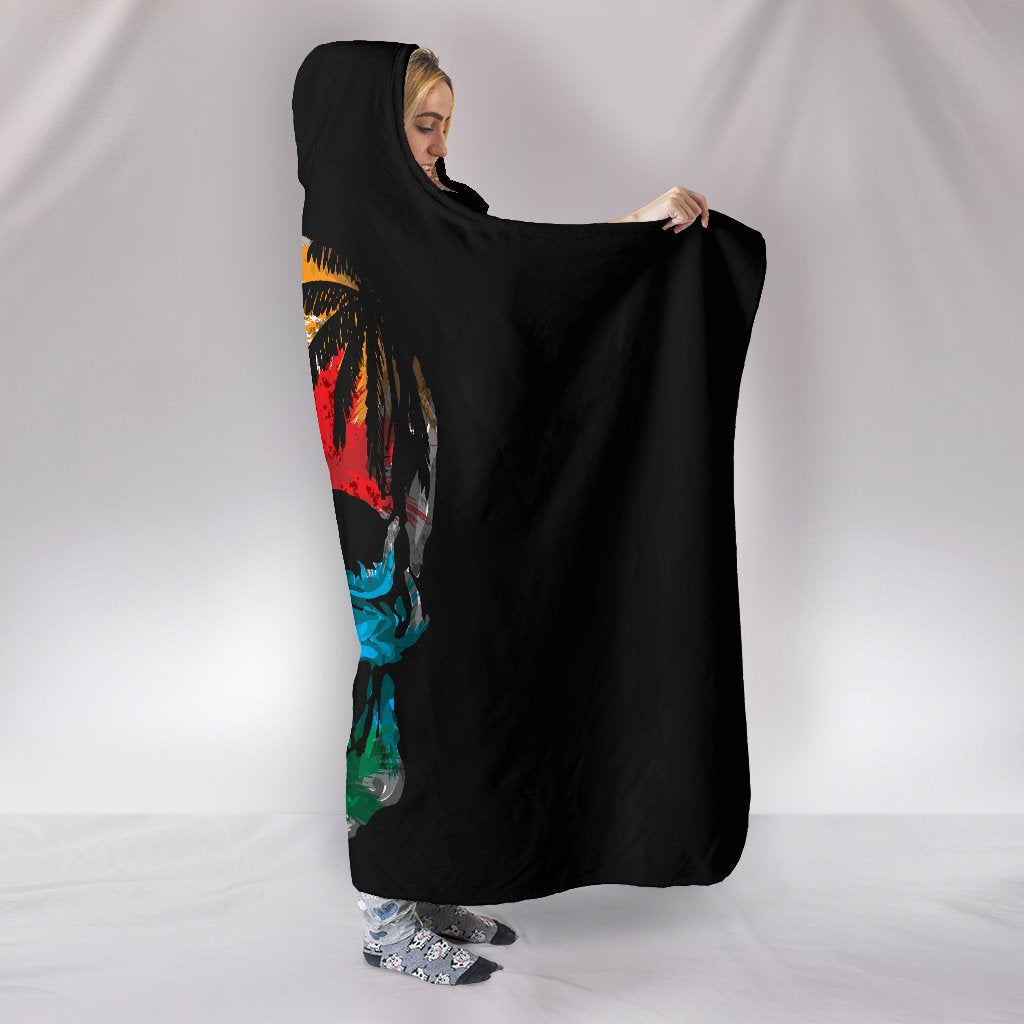 Colorful Tropical Skull Hooded Blanket