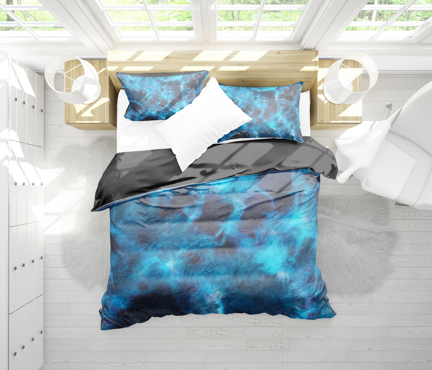 Blue Tie Dye Grunge Bedding Set