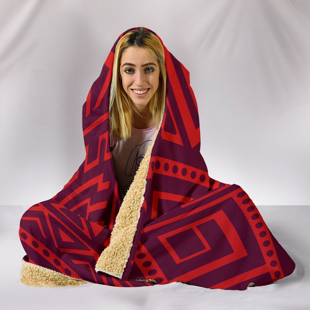 Red Tribal Polynesian Hooded Blanket
