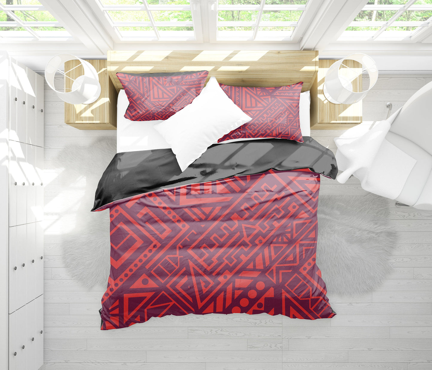 Red Tribal Polynesian Bedding Set