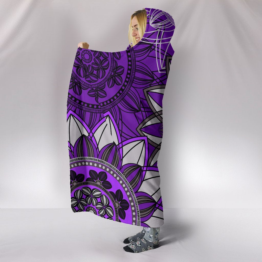 Purple Floral Mandalas Hooded Blanket