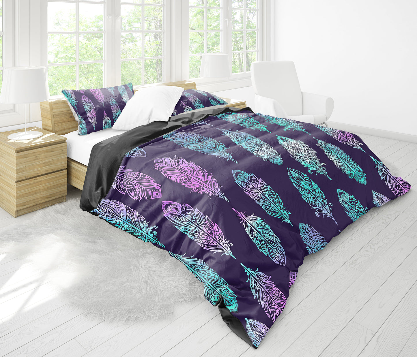Pink & Purple Neon Feathers Bedding Set