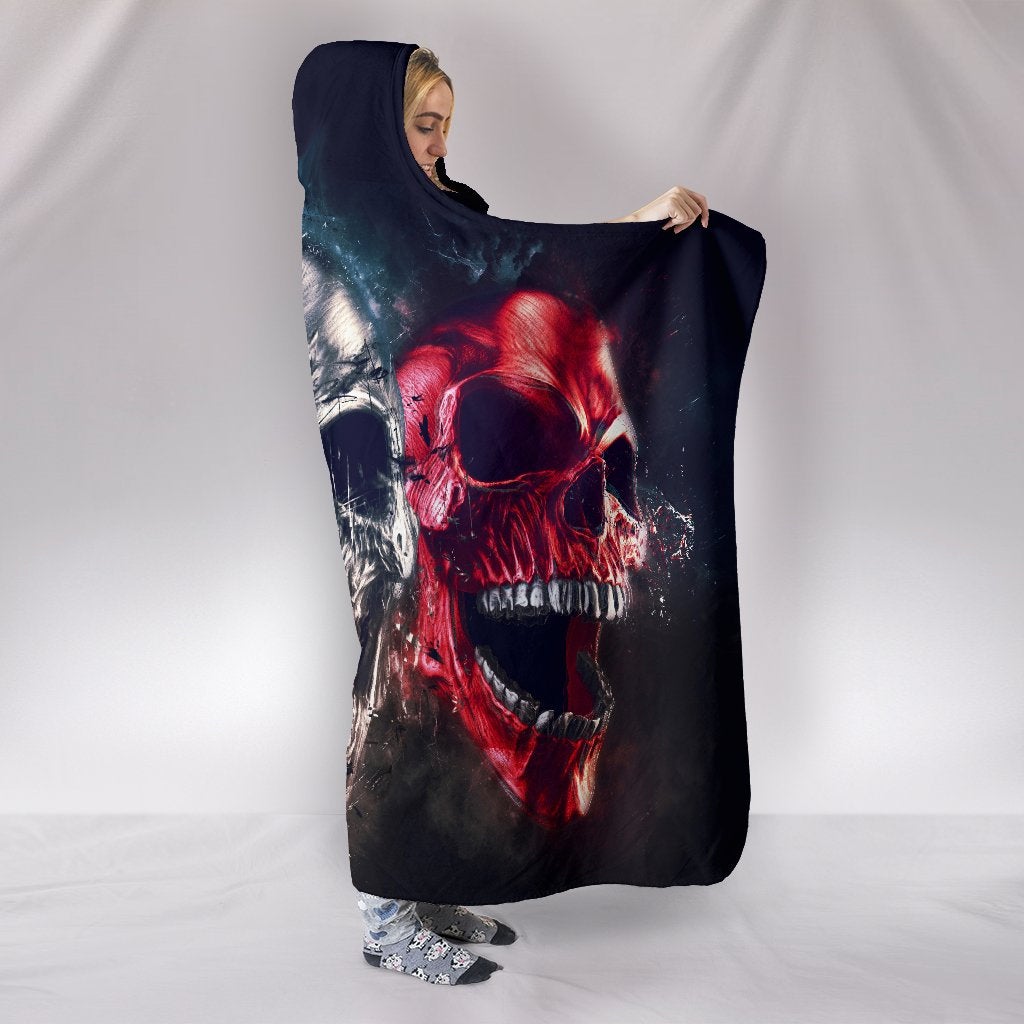 Three Metal Skulls Hooded Blanket