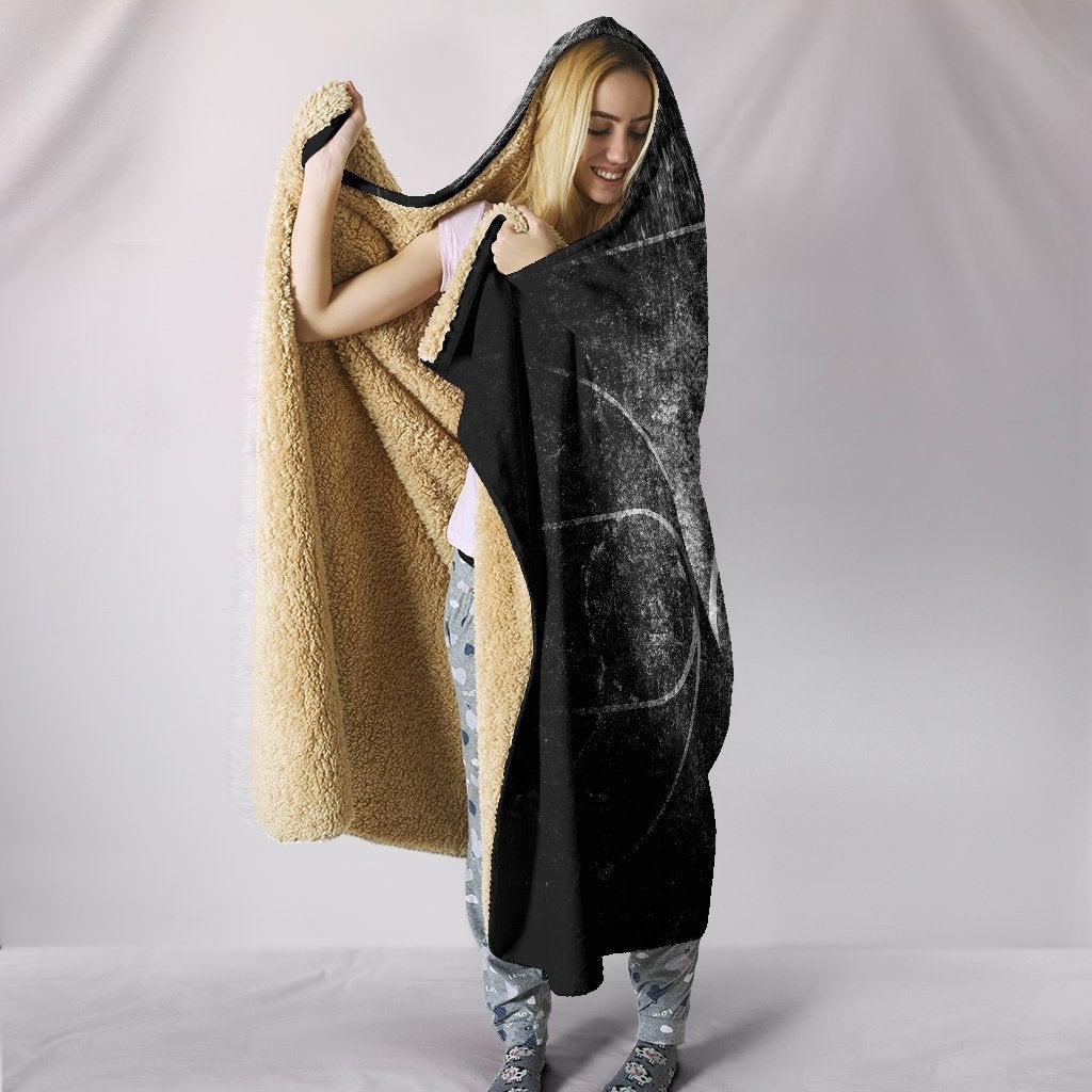 Black & White Grunge Basketball Court Hooded Blanket