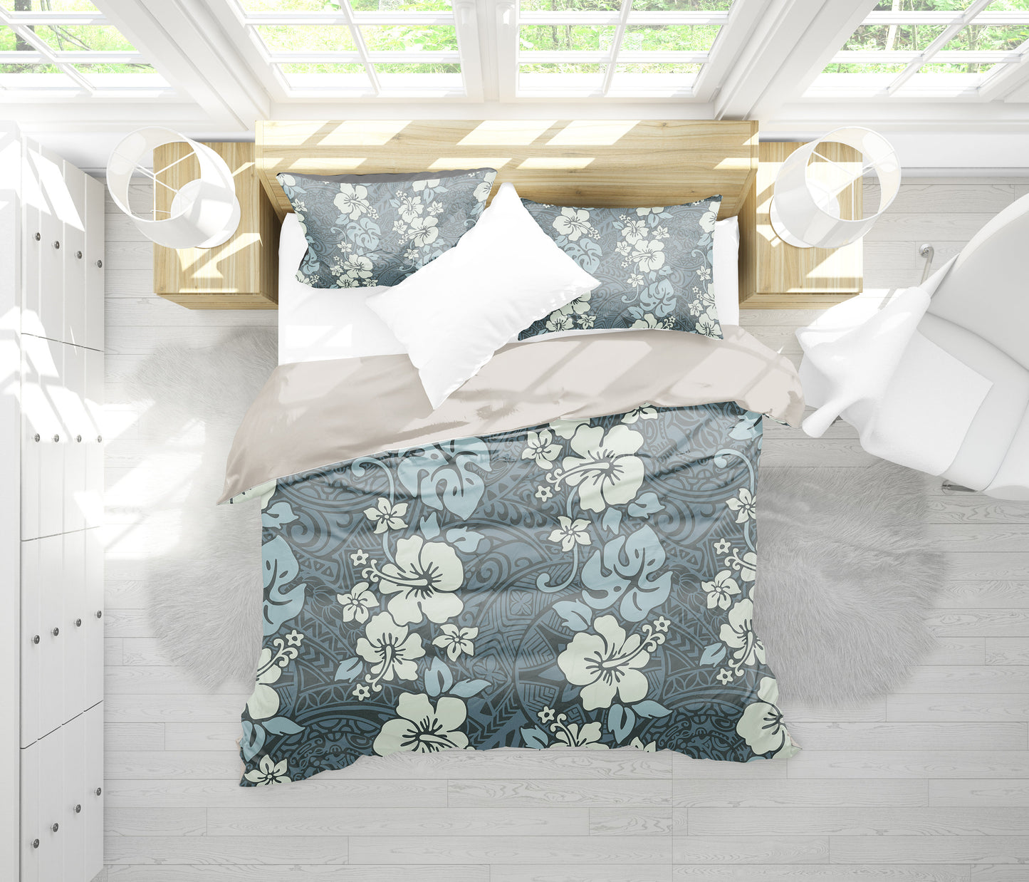 Green Floral Tribal Polynesian Bedding Set